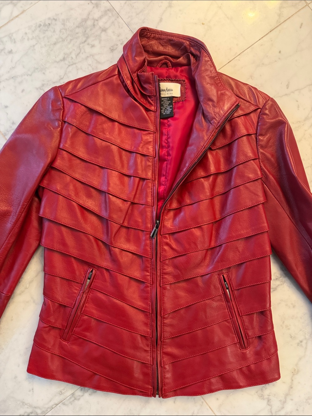 Neiman Marcus Exclusive Red Leather Zip Jacket